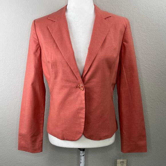 Allen by ABS Peach Linen Blend One Button Notch Lapel Blazer Jacket NWT Size 6 - Picture 1 of 12